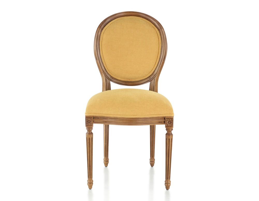 Chaise ancienne style Louis XVI bois teinte ancienne et tissu jaune Chaise ancienne style Louis XVI bois teinte ancienne et tissu jaune