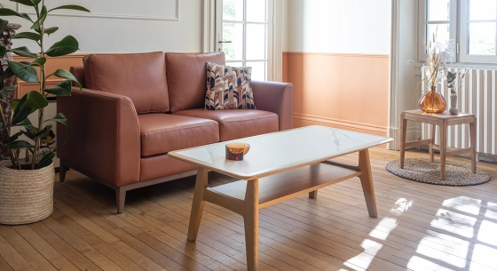 2.5 seater designer sofa chestnut leather