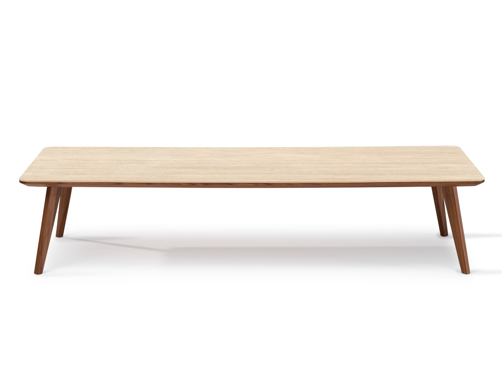 F7 rectangular coffee table in walnut and ceramic natural stained wood and travertine stone effect ceramic 160x80x40 cm