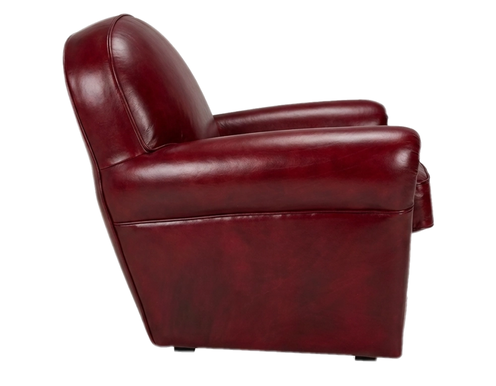 Fauteuil club cuir rouge carmin accoudoirs passepoil