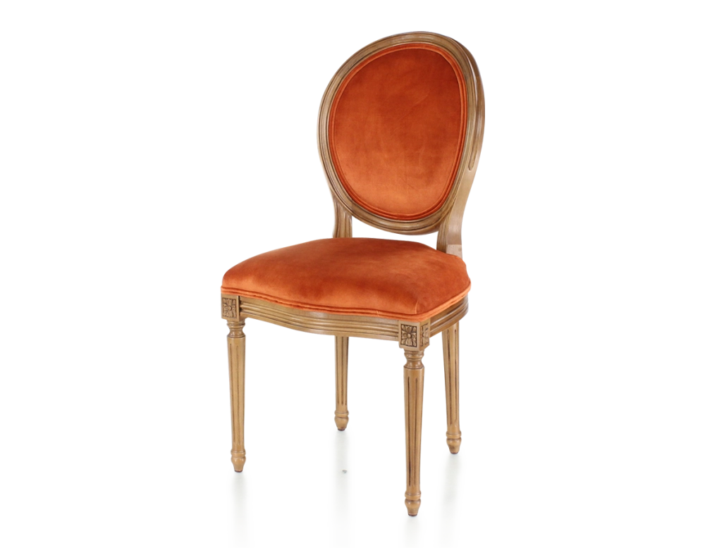 Chaise ancienne style Louis XVI bois teinte ancienne et tissu velours terracotta Chaise ancienne style Louis XVI bois teinte ancienne et tissu velours terracotta