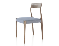 Scandinavian chair dark brown stained wood, blue chevron fabric seat Scandinavian chair dark brown stained wood, blue chevron fabric seat