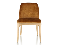 Chaise design bois teinte naturelle et tissu velours bronze Chaise design bois teinte naturelle et tissu velours bronze