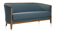 Canapé ancien 3 places accoudoirs moulurés bois teinte ancienne et tissu bleu océan Canapé ancien 3 places accoudoirs moulurés bois teinte ancienne et tissu bleu océan