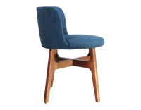 Designer chair cherry-stained wood, denim-blue fabric seat Designer chair cherry-stained wood, denim-blue fabric seat