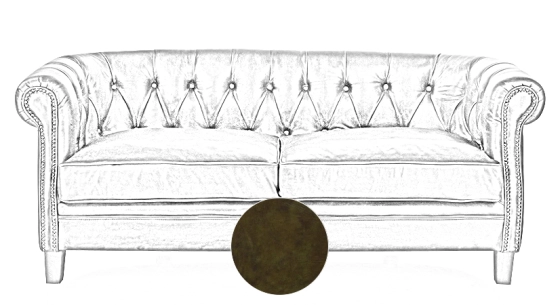 Canapé Chesterfield cuir 2 places vert olive accoudoirs cloutés