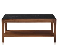 Table basse rectangulaire en noyer et céramique avec tablette en bois teinte naturelle plateau céramique effet ardoise 100x50 cm