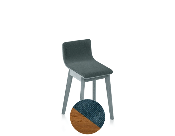 Tabouret en chêne tapissé H45 cm bois teinte merisier assise tissu bleu océan
