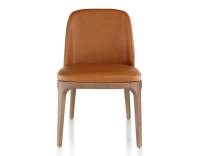 Chaise design bois teinte noyer et cuir caramel Chaise design bois teinte noyer et cuir caramel