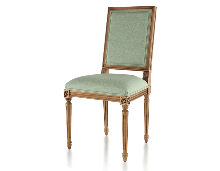 Chaise ancienne style Louis XVI bois teinte ancienne et tissu vert sauge Chaise ancienne style Louis XVI bois teinte ancienne et tissu vert sauge