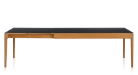 Extendable table for 8 to 12 people in oak and ceramic with ceramic extensions with cherry-stained wood and plain black ceramic top and extensions 160x100 cm Extendable table for 8 to 12 people in oak and ceramic with ceramic extensions with cherry-stained wood and plain black ceramic top and extensions 160x100 cm