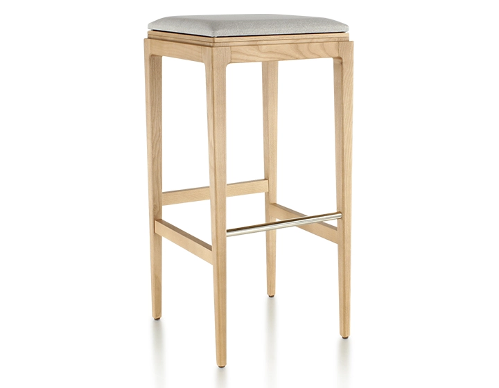 Tabouret de bar design H80 cm bois teinte naturelle assise tissu beige naturel Tabouret de bar design H80 cm bois teinte naturelle assise tissu beige naturel