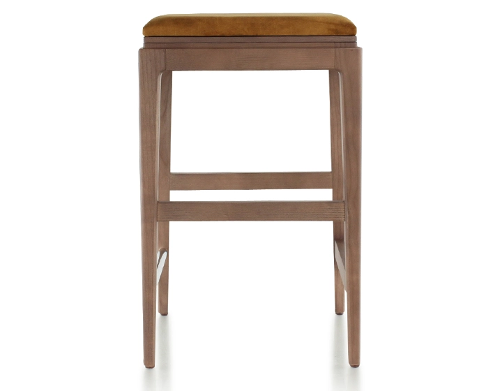 Tabouret de bar design H60 cm bois teinte noyer assise tissu velours bronze Tabouret de bar design H60 cm bois teinte noyer assise tissu velours bronze