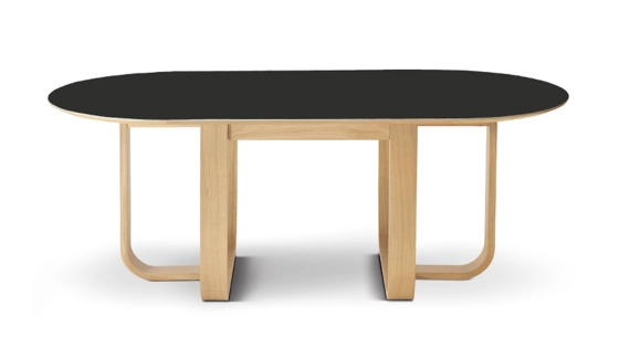 10 person oak and ceramic dining table with natural stained wood and plain black ceramic top 230x100 cm