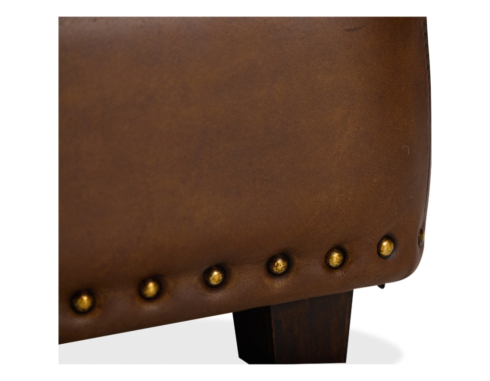 Pouf cuir marron vintage bord clouté Pouf cuir marron vintage bord clouté