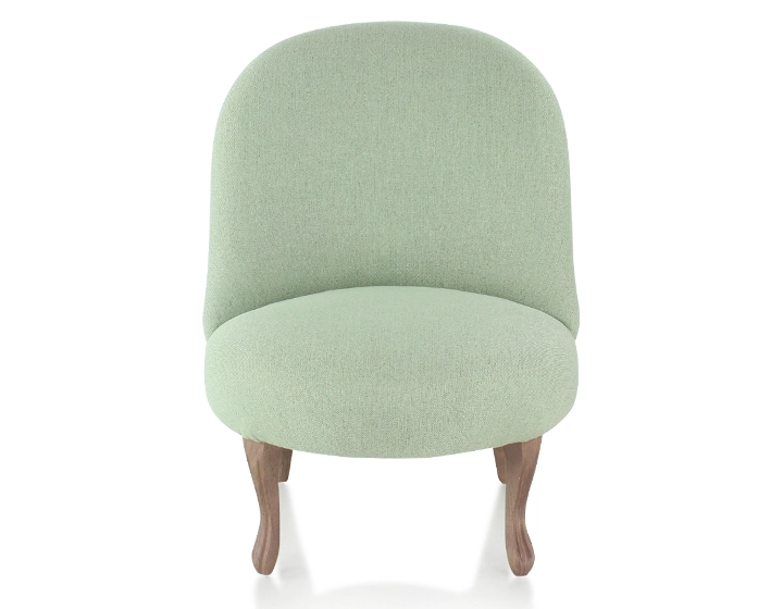 Fauteuil crapaud sans accoudoirs pieds bois teinte noyer et tissu vert sauge Fauteuil crapaud sans accoudoirs pieds bois teinte noyer et tissu vert sauge