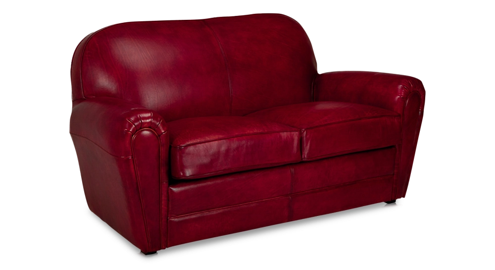 Canapé club cuir 2 places rouge carmin accoudoirs passepoil Canapé club cuir 2 places rouge carmin accoudoirs passepoil