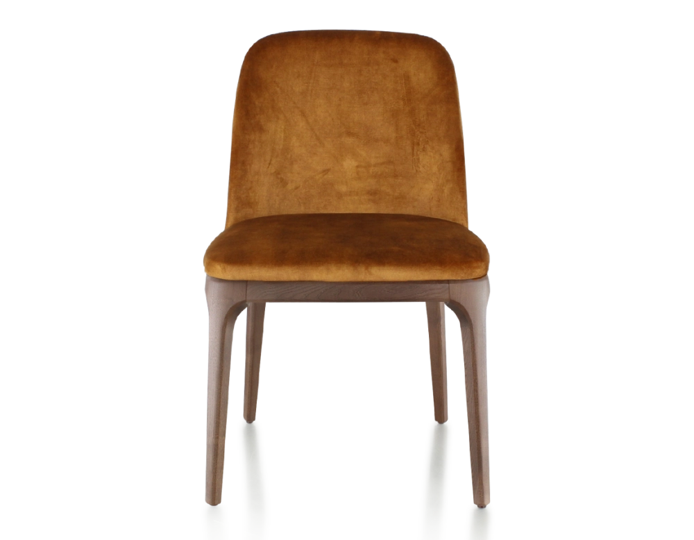 Designer chair dark brown stained wood and bronze velvet fabric Designer chair dark brown stained wood and bronze velvet fabric