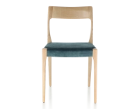 Scandinavian chair natural stained wood, petrol blue velvet seat Scandinavian chair natural stained wood, petrol blue velvet seat