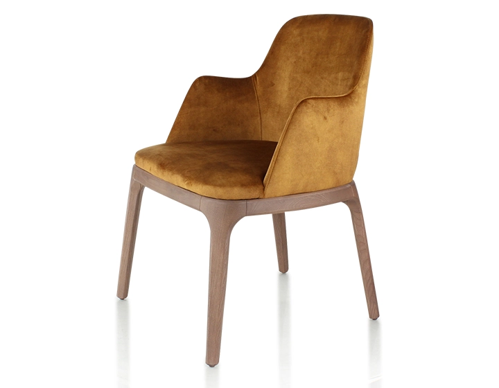 Chaise design avec accoudoirs bois teinte noyer et tissu velours bronze Chaise design avec accoudoirs bois teinte noyer et tissu velours bronze