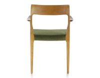 Scandinavian armchair with armrests cherry-stained wood, olive green fabric seat Scandinavian armchair with armrests cherry-stained wood, olive green fabric seat