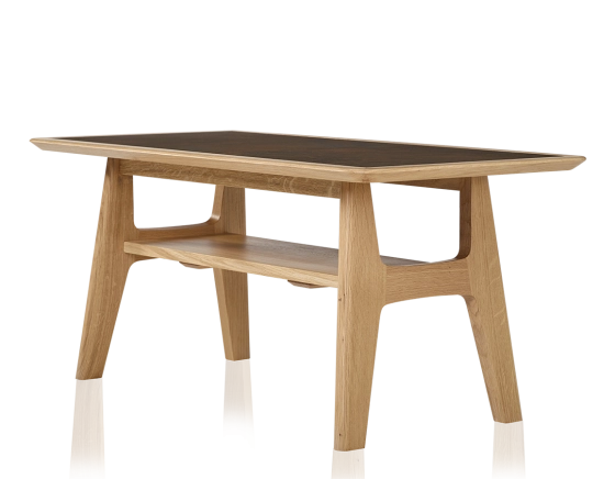 Table basse rectangulaire en chêne et céramique avec bois teinte naturelle plateau céramique brun oxydé 100x50 cm