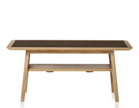 Table basse rectangulaire en chêne naturel dessus céramique brune oxydée 100x50 cm