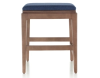 Tabouret design H45 cm bois teinte noyer assise tissu bleu marine Tabouret design H45 cm bois teinte noyer assise tissu bleu marine