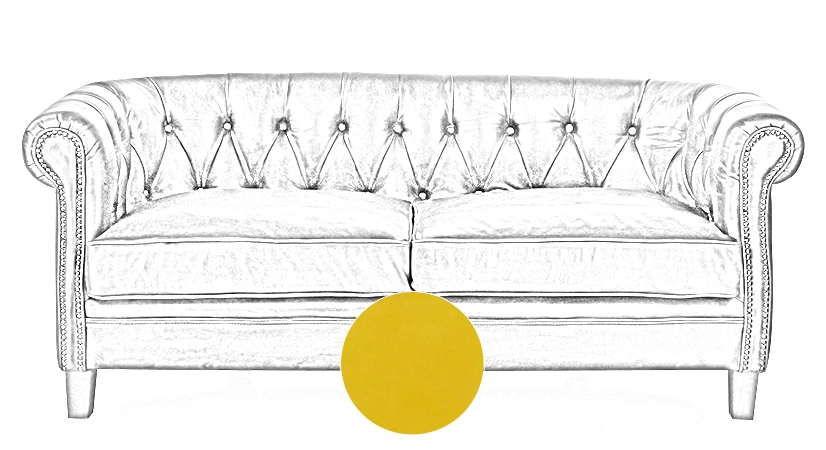 2 seater Chesterfield leather sofa yellow studded armrests 2 seater Chesterfield leather sofa yellow studded armrests