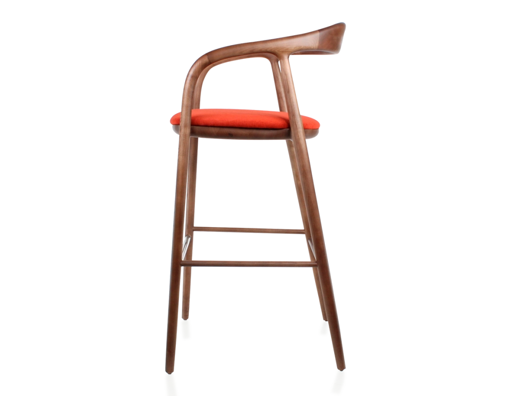 Tabouret de bar h80 cm teinte assise bois teinte marron foncé et tissu orange brulé Tabouret de bar h80 cm teinte assise bois teinte marron foncé et tissu orange brulé