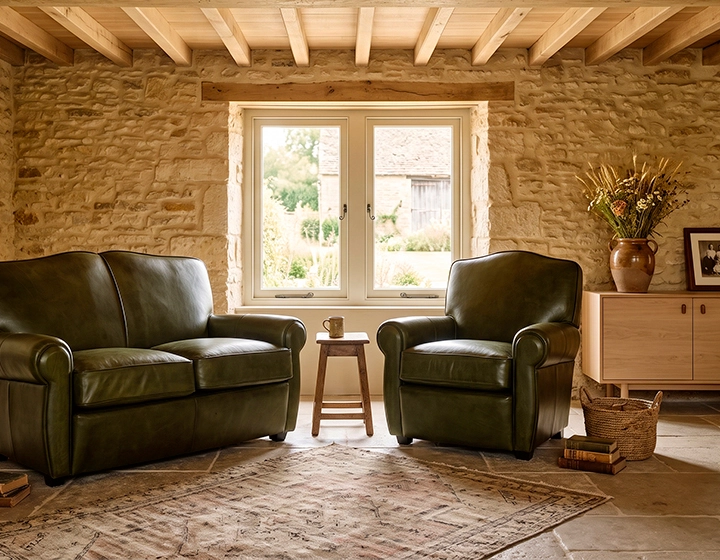 Fauteuil club cuir vert olive