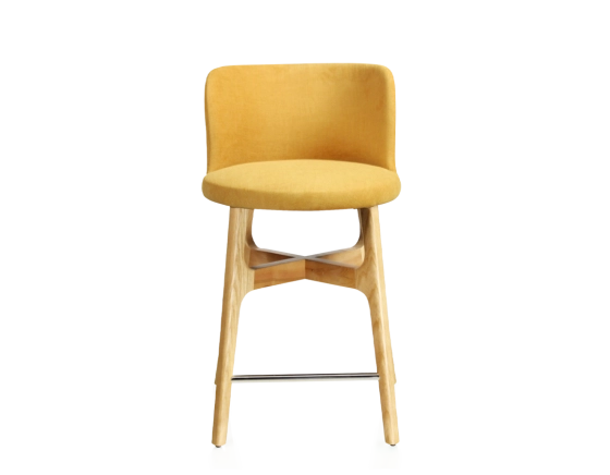 Tabouret de bar h60 cm bois teinte naturelle assise tissu jaune