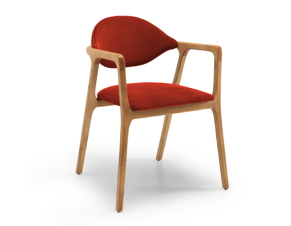 Chaise design avec accoudoirs bois teinte naturelle et tissu orange brulé Chaise design avec accoudoirs bois teinte naturelle et tissu orange brulé