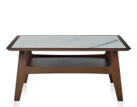 Square coffee table in oak and ceramic with dark brown stained wood white marble effect ceramic top 100x100 cm Square coffee table in oak and ceramic with dark brown stained wood white marble effect ceramic top 100x100 cm