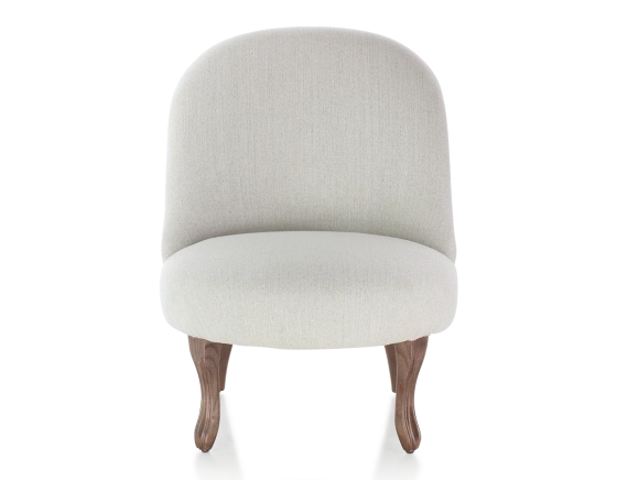 Armless toad chair walnut-stained wooden legs and natural beige fabric