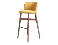 Bar stool h80 cm walnut-stained wood, yellow fabric seat Bar stool h80 cm walnut-stained wood, yellow fabric seat