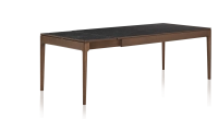 Table extensible 8 à 12 personnes en chêne et céramique allonges céramique avec bois teinte marron foncé et plateau et allonges céramique effet ardoise 180x100 cm