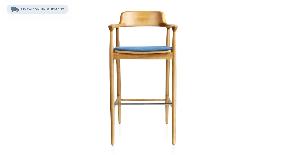 Bar stool h80 cm natural tint wood, denim blue fabric seat