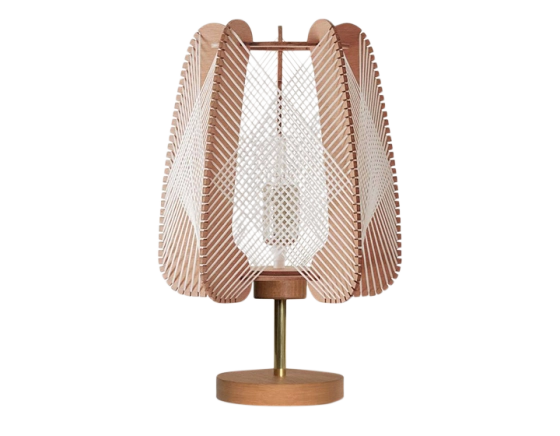 Lampe sur pied en bois et fil de coton tressage croisé