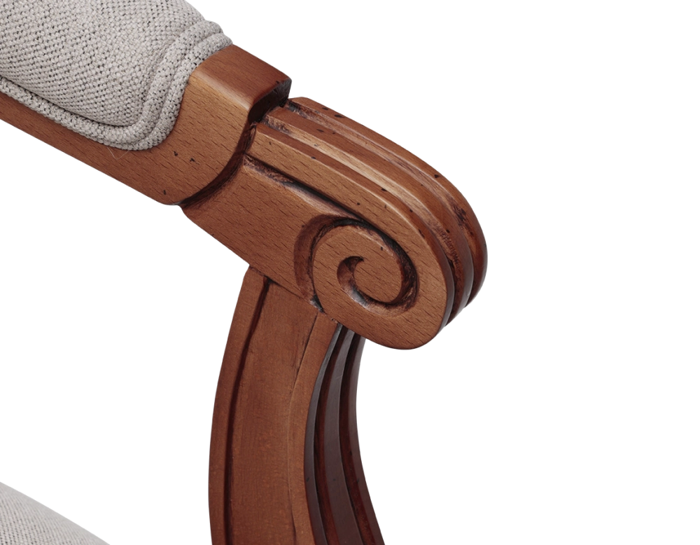 Fauteuil ancien style Louis XVI bois teinte ancienne et tissu beige naturel Fauteuil ancien style Louis XVI bois teinte ancienne et tissu beige naturel