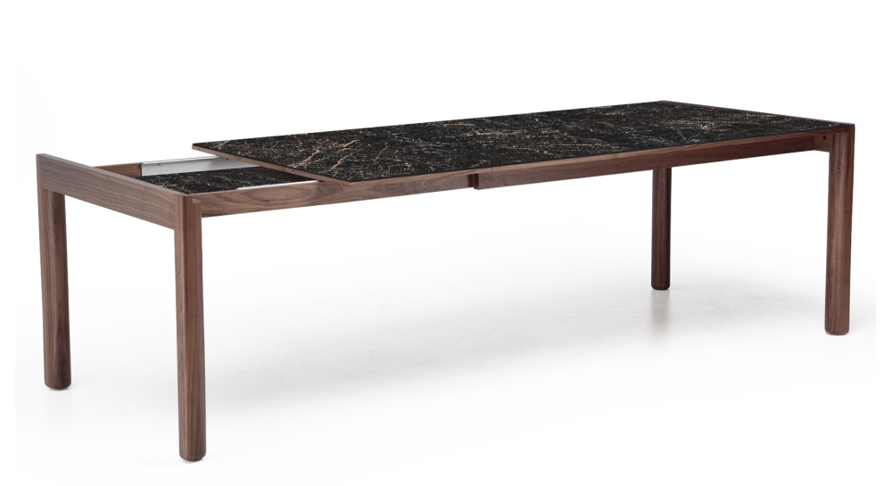 Extending table for 8 to 14 people in walnut and ceramic with ceramic extensions natural wood finish and black marble-effect ceramic m2 210x100 cm Extending table for 8 to 14 people in walnut and ceramic with ceramic extensions natural wood finish and black marble-effect ceramic m2 210x100 cm