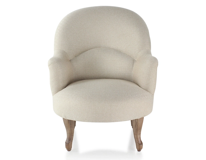 Fauteuil crapaud avec accoudoirs pieds bois teinte noyer et tissu chevron beige Fauteuil crapaud avec accoudoirs pieds bois teinte noyer et tissu chevron beige