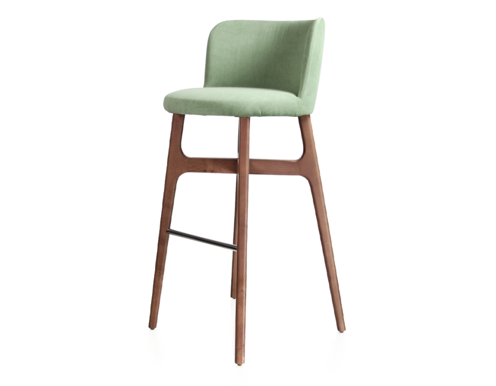 Tabouret de bar h80 cm bois teinte noyer assise tissu vert Tabouret de bar h80 cm bois teinte noyer assise tissu vert