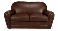 2 seater leather club sofa dark brown piped armrests