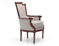 Louis XVI style bergère armchair wood antique stain and natural beige fabric Louis XVI style bergère armchair wood antique stain and natural beige fabric