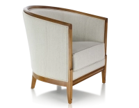 Fauteuil ancien accoudoirs moulurés bois teinte ancienne et tissu beige naturel Fauteuil ancien accoudoirs moulurés bois teinte ancienne et tissu beige naturel