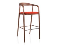 Tabouret de bar h80 cm teinte assise bois teinte marron foncé et tissu orange brulé Tabouret de bar h80 cm teinte assise bois teinte marron foncé et tissu orange brulé