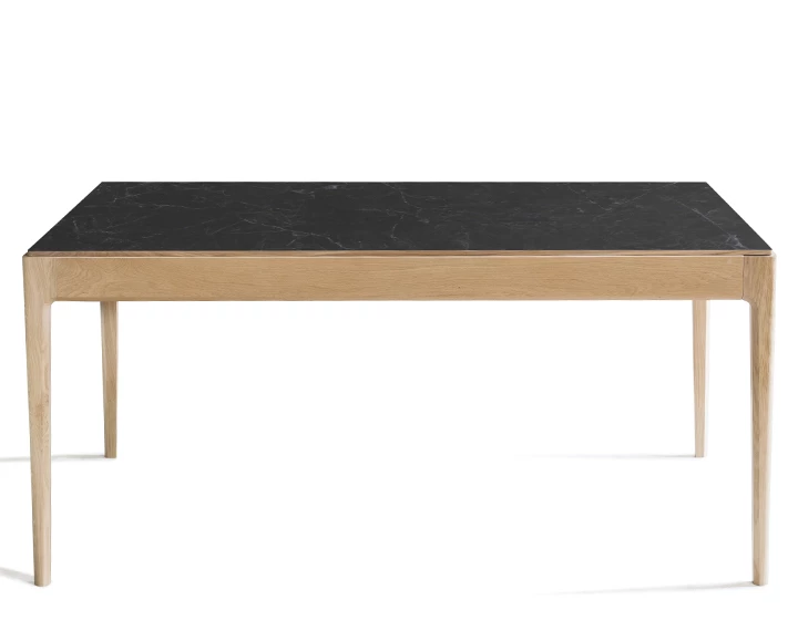 Table salle à manger en chêne et céramique avec bois teinte naturelle et plateau céramique effet ardoise 210x90 cm