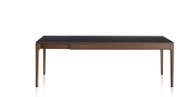 Table extensible 8 à 14 personnes en chêne et céramique allonges céramique avec bois teinte marron foncé et plateau et allonges céramique noire unie 210x100 cm