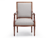 Louis XVI style antique armchair wood antique stain and brown fabric Louis XVI style antique armchair wood antique stain and brown fabric